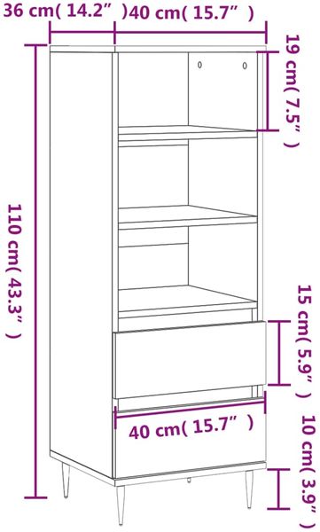 vidaXL Highboard Sonoma-Eiche 40x36x110 cm Holzwerkstoff 831503 Bild 11