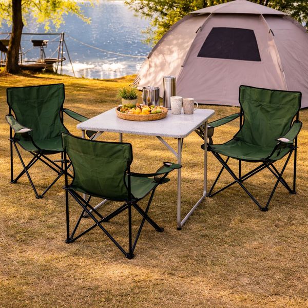 4-teiliges Campingmöbel Set Grün XL Tisch 80x60x68cm + Campingstühle