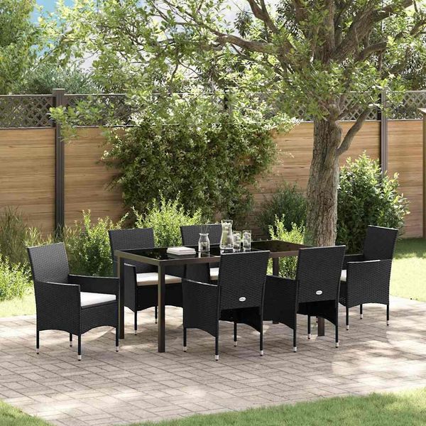 vidaXL Garten Essgruppe mit Kissen 7 pcs Schwarz Poly-Rattan 3379727