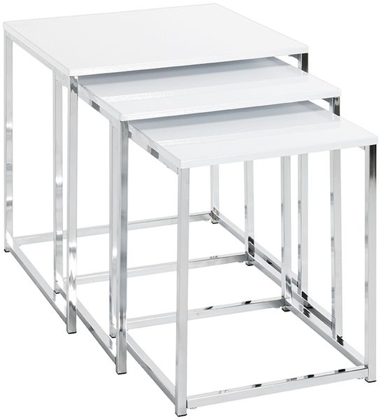 Satztisch >33383< (3-teilig) in chrom, weiß, Metall, MDF - 29x36x29cm (BxHxT)