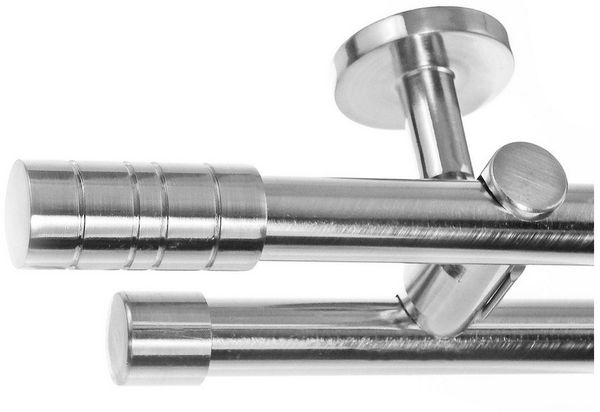 BASIT Gardinenstange Edelstahloptik 20mm mit Wandträgern 120 cm E34, Ø 20 mm, 2-läufig, verschraubt, Metall, D41 120 cm E34 Zylinder