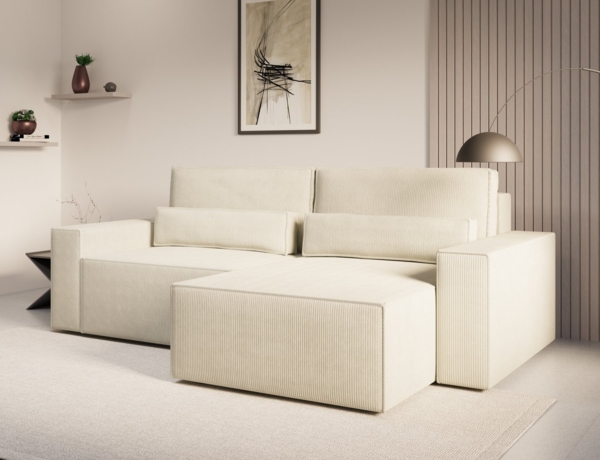 MOEBLO Ecksofa DENVER MINI aus Cord, Ottomane beidseitig montierbar Couch Cord für Wohnzimmer Schlafsofa Sofagarnitur Sofa Eckcouch L-Form Cordstoff, mit Schlaffunktion und Bettkasten Bild 3