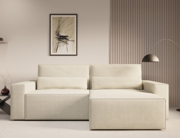 MOEBLO Ecksofa DENVER MINI aus Cord, Ottomane beidseitig montierbar Couch Cord für Wohnzimmer Schlafsofa Sofagarnitur Sofa Eckcouch L-Form Cordstoff, mit Schlaffunktion und Bettkasten Bild 2