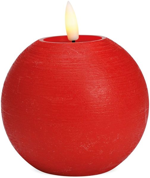 LED Kerzen Kugeln 4er Set aus Echtwachs mit Timerfunktion & inkl. Fernbedienung - Kerzen realistisch flackernde Flamme warmweiß Ø 10x9 cm - Elektrische Wachskerzen in rot als gemütliche Tischdeko