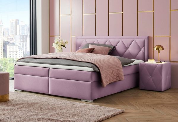 Leonique Boxbett Alfie, Bestseller, wahlweise mit Bettkasten, mit Straßsteinen im Kopfteil, H2, H3 und H4 wählbar