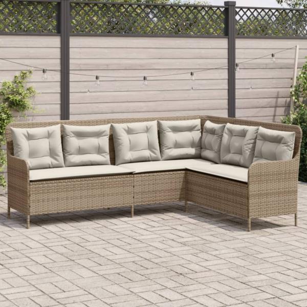 vidaXL Gartensofa in L-Form mit Kissen Beige Poly Rattan 369004