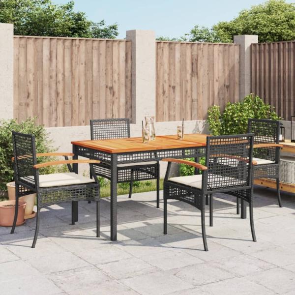 vidaXL 5-tlg. Garten-Essgruppe mit Kissen Schwarz Poly Rattan 3213562