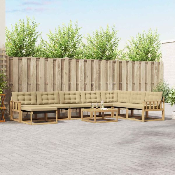 vidaXL Outdoor-Sofagarnitur 9 pcs Weiß und Beige Massivholz Akazie 3388995