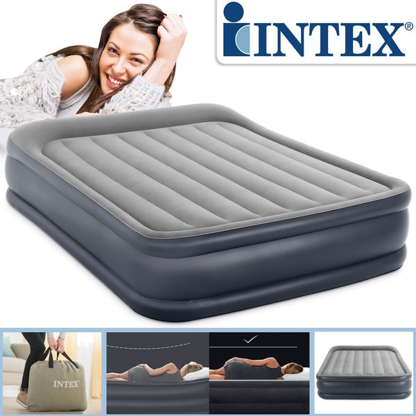 Intex Luftbett mit integrierter Luftpumpe, grau, 203 x 152 x 42 cm Bild 2