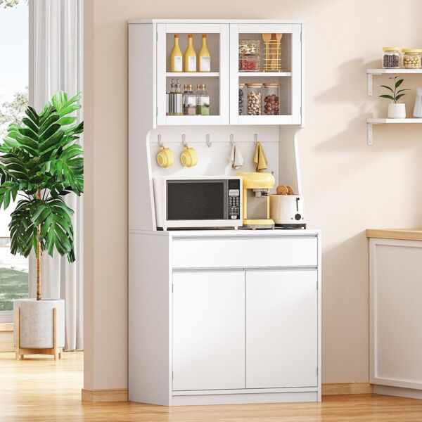 Küchenschränke, Buffetschrank, Hochschrank mit Arbeitsplatte und 4 Staufächern, Verstellbare Einlegeböden, Geeignet für Küche oder Wohnzimmer, 40 × 75 × 180 cm, Hanf-Weiß