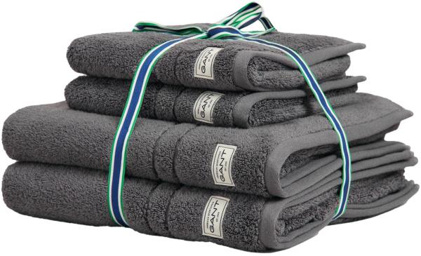 GANT Handtuch/Duschtuch-Set, 4-teilig - PREMIUM TOWEL, Frottee, 50x70 und 70x140 Dunkelgrau Set