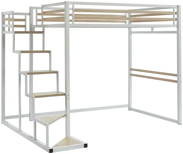Vente-unique - JOGUI Bett Metall Weiß - B 198 cm x H 197 cm x L 260,5 cm