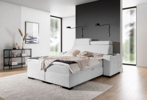 Boxspringbett Bett NESTOR 140x200cm Set. 2 in Stoff Dress Me Pearl
