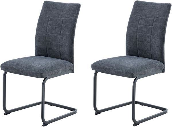 Hela Tische, 2er Set Esszimmerstuhl Augusta, Webstoff Chenille Anthrazit, XL Sitzbreite, NOSAG Polsterung, Gestell in STOFFFARBE, 140kg belastbar