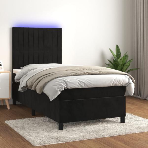 vidaXL Boxspringbett mit Matratze & LED Schwarz 100x200 cm Samt 3136229