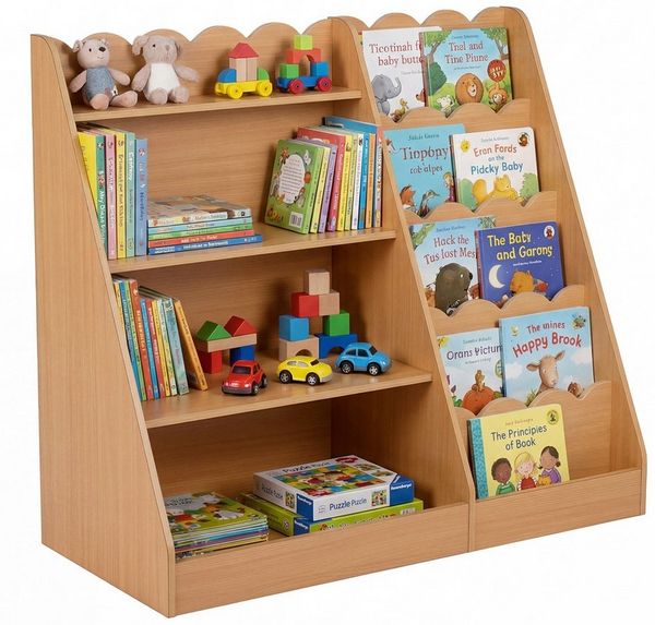 COSTWAY Kinderregal, 5 stufiges, mit 4 offenen Ablagen & verstecktem Ablagefach