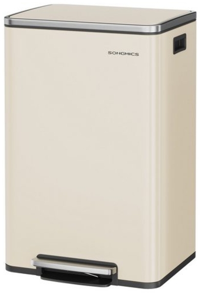 SONGMICS Mülleimer 50 L, 15 Müllsäcke, Stahl, herausnehmbarer Inneneimer aus Kunststoff, mit Deckel, Griffe, Softclose,