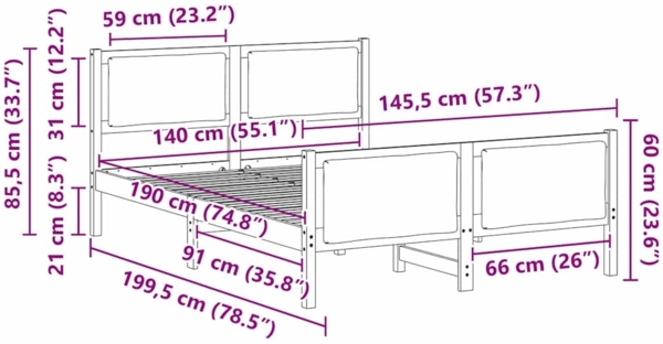 vidaXL Bettrahmen mit Kopfteil Taupe 140 x 190 cm Stoff 878337 Bild 10