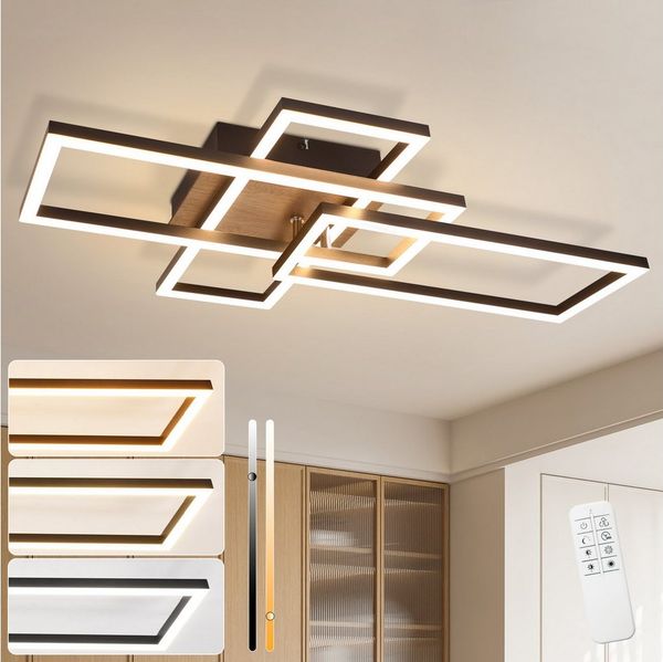 ZMH LED Deckenleuchte Wohnzimmer Schwarz 2/3 Rahmen Modern Dimmbar Schlafzimmer, Augenschutz, Einfache Installtion, LED fest integriert, 3000-6500K, 36W Rechteckig Design mit Fernbedienung Esszimmerlampe
