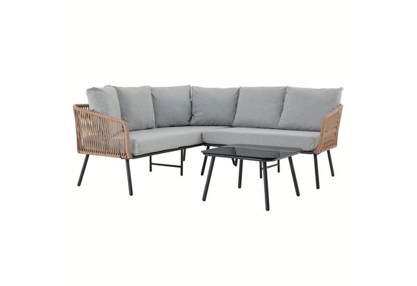 IDIMEX Gartenlounge-Set JAKARTA, Balkon Lounge Set klein Ecklounge mit Beistelltisch braun/grau