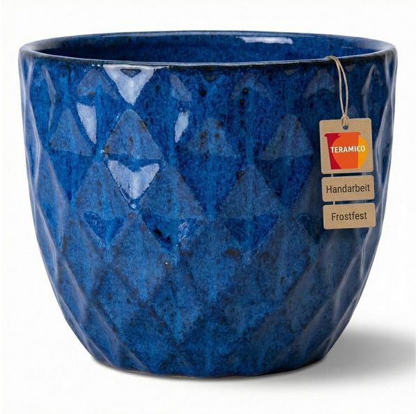 Teramico Blumentopf Pflanztopf "Diamant" Royal Blau – Glasiert – Frostfest & Handarbeit (1 St), Frostfest, UV-Fest