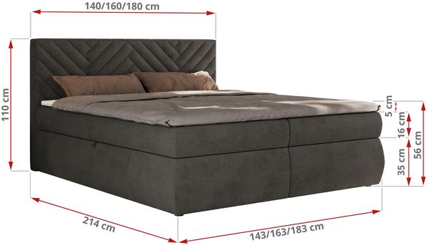 Boxspringbett AVERTA 160 x 200 cm mit Bettkasten und Topper, Doppelbett mit Bonnell-Federkernmatratze, gepolstertem Kopfteil, Stauraum, modernes Schlafzimmer Bett - Dunkelgrau Velvet - H4 Bild 6
