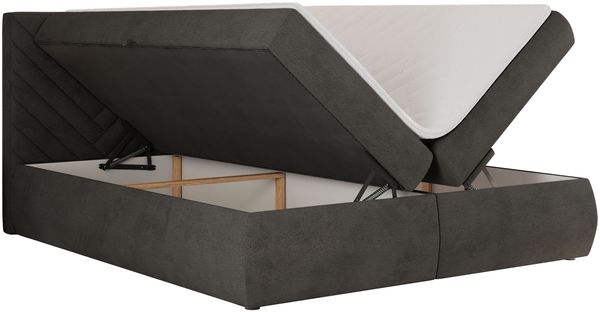 Boxspringbett AVERTA 160 x 200 cm mit Bettkasten und Topper, Doppelbett mit Bonnell-Federkernmatratze, gepolstertem Kopfteil, Stauraum, modernes Schlafzimmer Bett - Dunkelgrau Velvet - H4 Bild 5