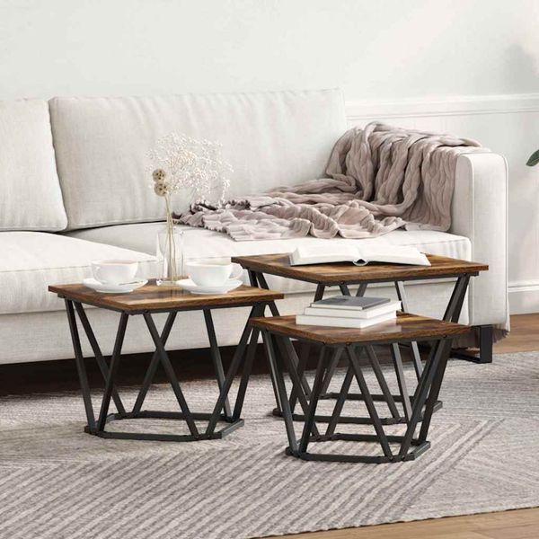vidaXL Couchtisch 3 pcs Geräucherte Eiche Ingenieure Holz und Stahl 868281