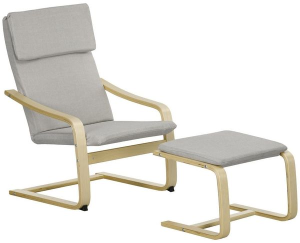 HOMCOM Relaxsessel Schwingsessel mit Fußhocker, Armlehne (Lesesessel, 2-St, Ruhesessel), für Garten, Balkon, Hellgrau