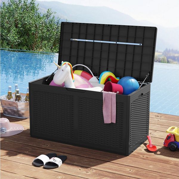 COSTWAY Auflagenbox Gartenbox 380L (1 St), Sitzbank bis 200kg, mit Rollen