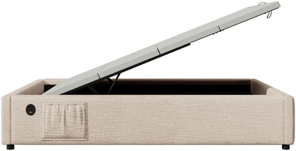 Polsterbett 90x190 cm, Leinenbezug, mit hydraulischem Bettkasten und integrierten USB-/Type-C-Anschlüssen, natur Bild 7