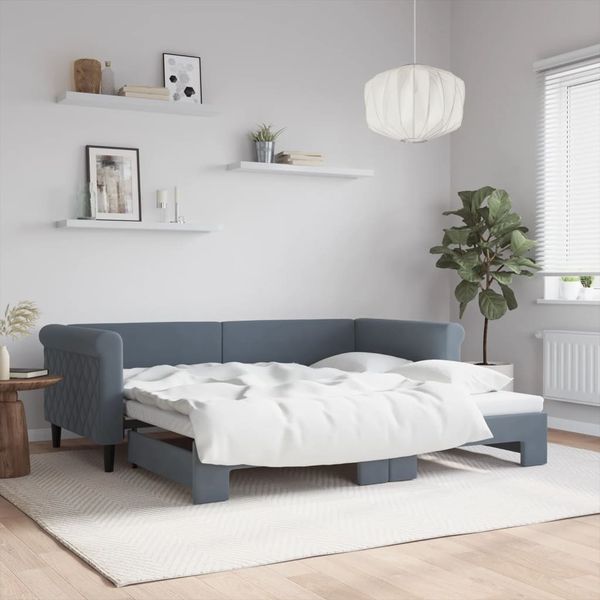 vidaXL Tagesbett Ausziehbar Dunkelgrau 90x190 cm Samt 3197785