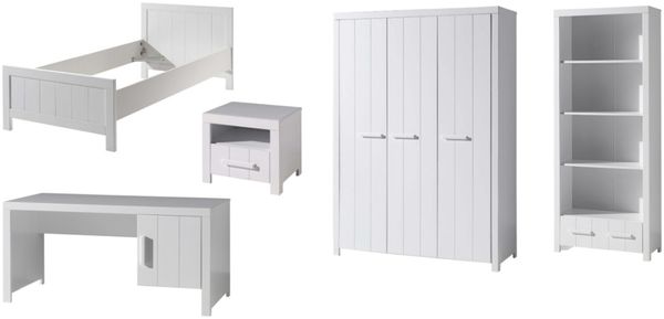 Jugendzimmer-Set >ERIK< in Weiß aus Massiv Kiefer und MDF