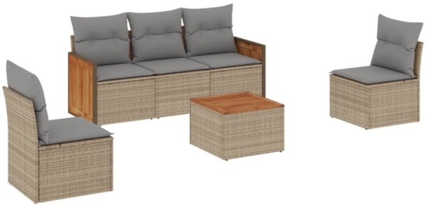 vidaXL 6-tlg. Garten-Sofagarnitur mit Kissen Beige Poly Rattan 3227536