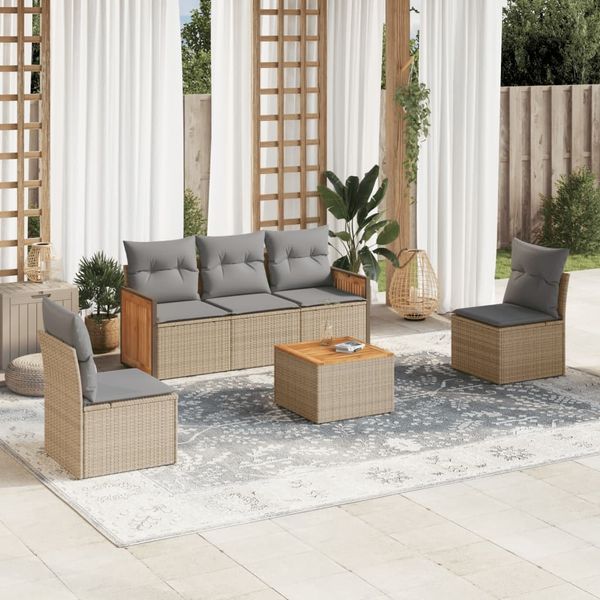 vidaXL 6-tlg. Garten-Sofagarnitur mit Kissen Beige Poly Rattan 3227536