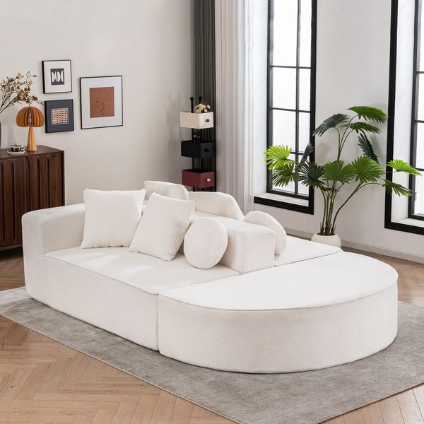Flieks Sofa, modulares Wolkensofa knochenlos & segmentiert für Wohnzimmer & Schlafzimmer, Chenille, Weiß