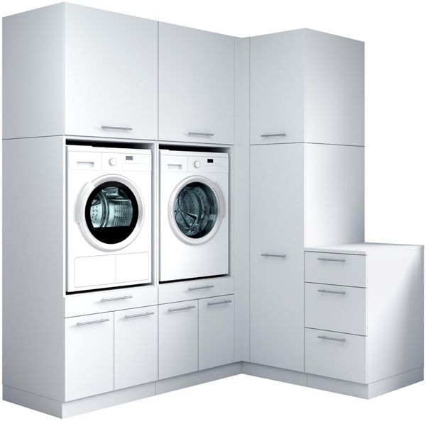 Laundreezy Waschraum Komplett-Set, Weiß - Modulares Schranksystem für Waschküche & Hauswirtschaftsraum - 203 x 238 x 68 cm (B/H/T)