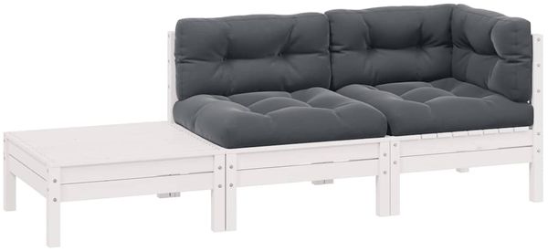 3-tlg. Garten-Lounge-Set | Gartenmöbel-Set mit Kissen Weiß Kiefer Massivholz Bild 2