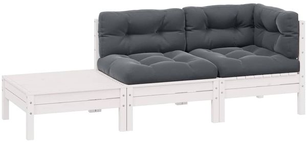 3-tlg. Garten-Lounge-Set | Gartenmöbel-Set mit Kissen Weiß Kiefer Massivholz