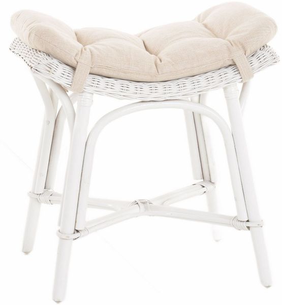Krines Home Sitzhocker Fußhocker mit geschwungener Ablage, Stabiler Sitzhocker Schemel Hocker, aus echtem Rattan mit Kissen