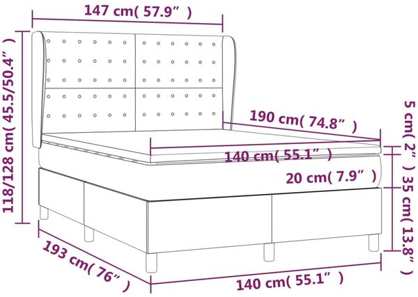 Boxspringbett mit Matratze Stoff Dunkelbraun 140x190 cm, Härtegrad: H2 [3128840] Bild 7