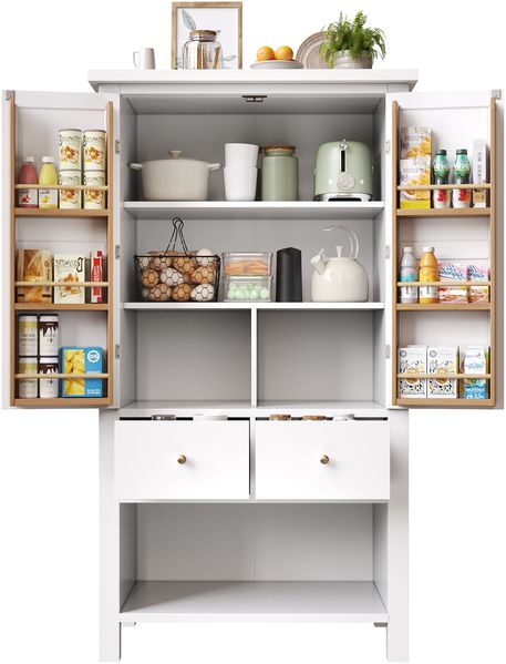 Sideboard B 80 x T 40 x H 140 cm, 5 Schubladen & 2 Türen, weiß, MDF