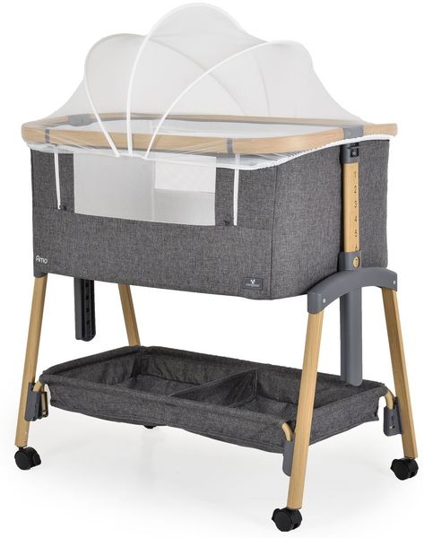 Cangaroo Beistellbett Amo höhenverstellbar, Moskitonetz, Rollen, Bremse Matratze dunkelgrau
