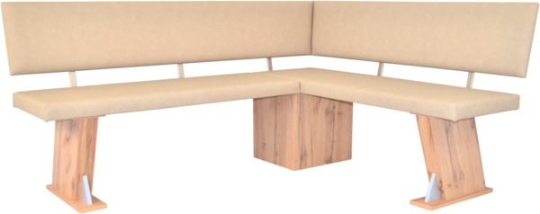 Moderne Eckbank, Eiche-Dekor, Kunsleder beige, kurzer Schenkel rechts