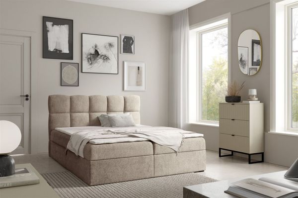 Boxspringbett Schlafzimmerbett PAROZO 140x200cm Stoff Coral Beige