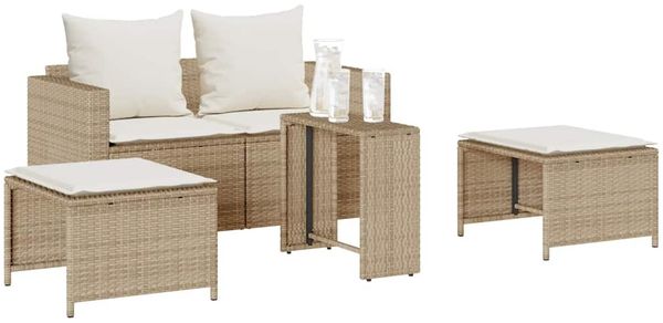 vidaXL 5-tlg. Garten-Sofagarnitur Kissen Stapelbar Beige Poly Rattan 4104167 Bild 4