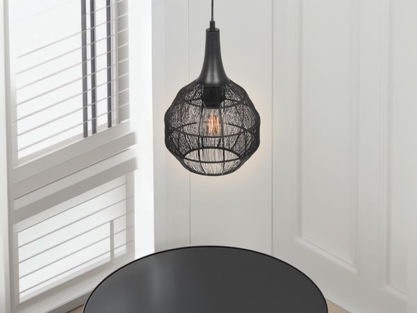 Pendelleuchte SORAYA mit Drahtgeflecht Lampenschirm Schwarz, Ø 26cm