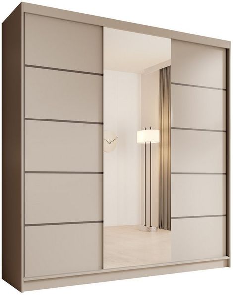 MOEBLO Schiebetürenschrank Lumis 200 (Moderner Kleiderschrank mit Spiegel für Schlafzimmer und Ankleidezimmer, 3 Schiebetüren, 11 Einlegeböden, stabile Kleiderstange, Schwebetürenschrank Schrank Garderobe Schiebtüren Schlafzimmer, Wohnzimmerschrank mit...