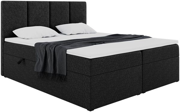 MEBLINI Boxspringbett CRISTIANO 140x220 cm mit Bettkasten - H3/Schwarz Webstoff Polsterbett - Doppelbett mit Topper & Taschenfederkern-Matratze Bild 2