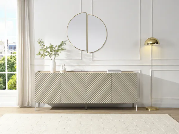 Vente-unique - TASIBA Sideboard Holz, Platte BeigeBeige - B 41 cm x H 77 cm x L 200 cm